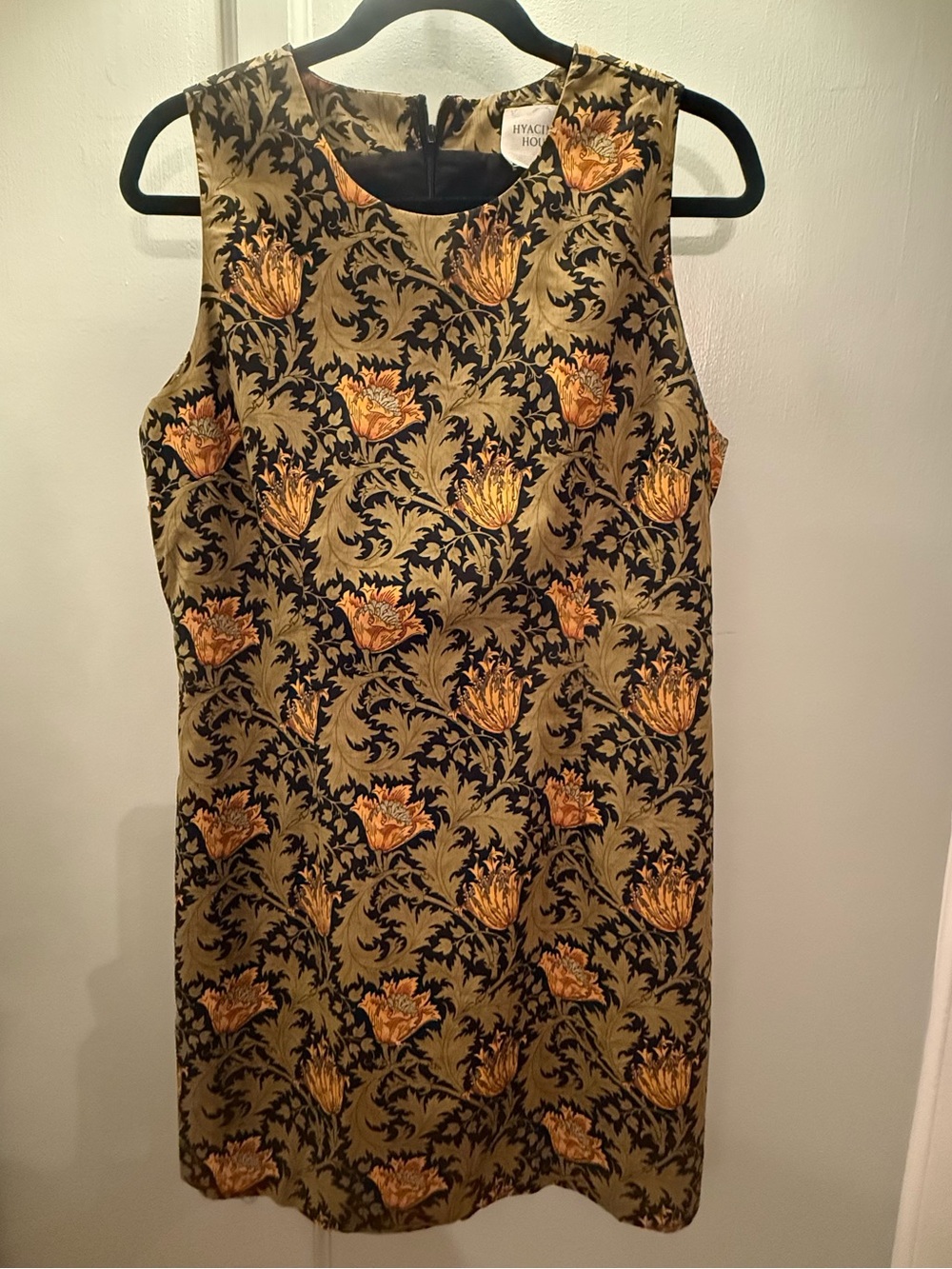 Hyacinth House Floral Sleeveless Mini Dress in Olive and Gold